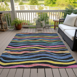 Piper Looms Chantille Stripes ACN1581 Black Machine Washable Area Rug Outdoor Lifestyle Image Feature
