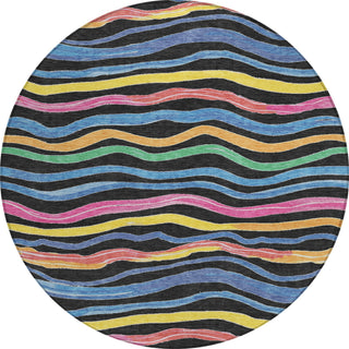 Piper Looms Chantille Stripes ACN1581 Black Machine Washable Area Rug Round Main Image