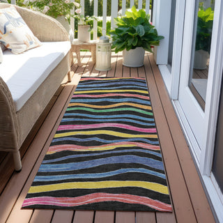 Piper Looms Chantille Stripes ACN1581 Black Machine Washable Area Rug Runner Outdoor Lifestyle Image Feature