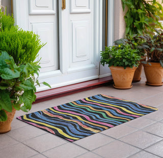 Piper Looms Chantille Stripes ACN1581 Black Machine Washable Area Rug Scatter Outdoor Lifestyle Image Feature