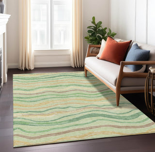 Piper Looms Chantille Stripes ACN1582 Green Machine Washable Area Rug Lifestyle Image Feature