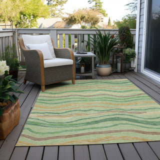 Piper Looms Chantille Stripes ACN1582 Green Machine Washable Area Rug Outdoor Lifestyle Image Feature
