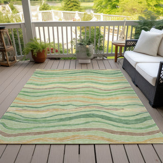 Piper Looms Chantille Stripes ACN1582 Green Machine Washable Area Rug Outdoor Lifestyle Image Feature