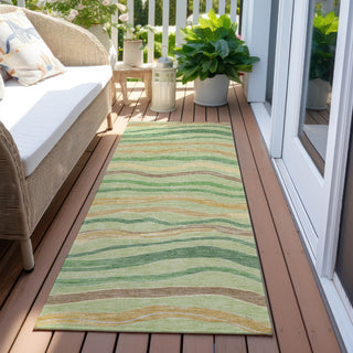 Piper Looms Chantille Stripes ACN1582 Green Machine Washable Area Rug Runner Outdoor Lifestyle Image Feature