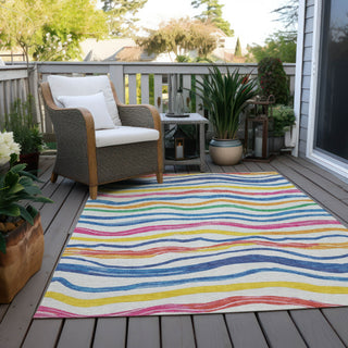 Piper Looms Chantille Stripes ACN1583 Ivory Machine Washable Area Rug Outdoor Lifestyle Image Feature