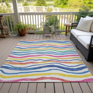 Piper Looms Chantille Stripes ACN1583 Ivory Machine Washable Area Rug Outdoor Lifestyle Image Feature