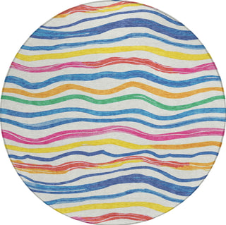 Piper Looms Chantille Stripes ACN1583 Ivory Machine Washable Area Rug Round Main Image