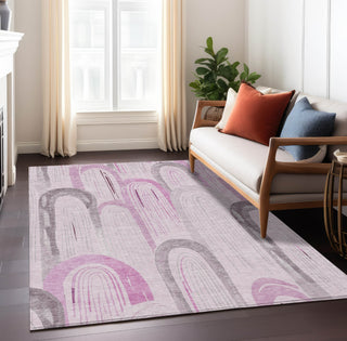 Piper Looms Chantille Geometric ACN1592 Pink Machine Washable Area Rug Lifestyle Image Feature