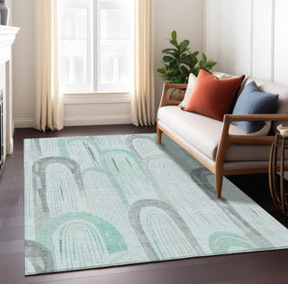 Piper Looms Chantille Geometric ACN1593 Seafoam Machine Washable Area Rug Lifestyle Image Feature