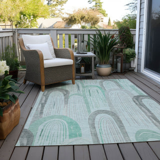 Piper Looms Chantille Geometric ACN1593 Seafoam Machine Washable Area Rug Outdoor Lifestyle Image Feature