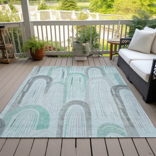 Piper Looms Chantille Geometric ACN1593 Seafoam Machine Washable Area Rug Outdoor Lifestyle Image Feature