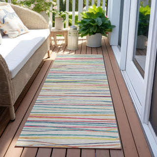 Piper Looms Chantille Stripes ACN1604 Ivory Machine Washable Area Rug Runner Outdoor Lifestyle Image Feature