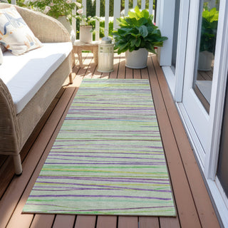 Piper Looms Chantille Stripes ACN1606 Mint Machine Washable Area Rug Runner Outdoor Lifestyle Image Feature
