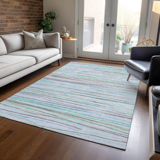 Piper Looms Chantille Stripes ACN1608 Sky Machine Washable Area Rug Lifestyle Image Feature