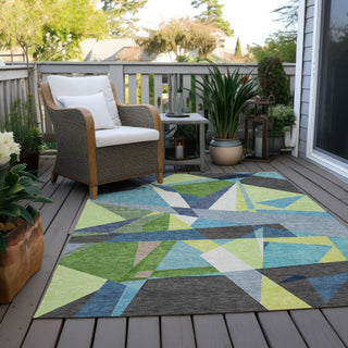 Piper Looms Chantille Geometric ACN1609 Blue Machine Washable Area Rug Outdoor Lifestyle Image Feature