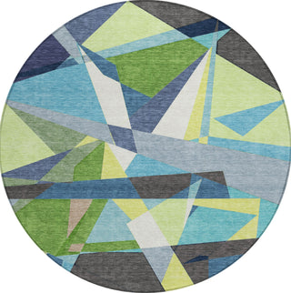 Piper Looms Chantille Geometric ACN1609 Blue Machine Washable Area Rug Round Main Image