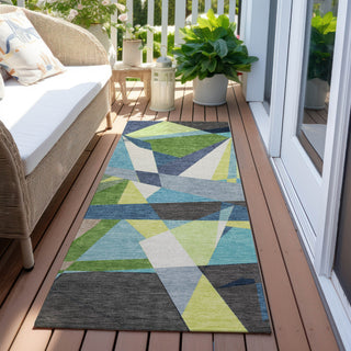 Piper Looms Chantille Geometric ACN1609 Blue Machine Washable Area Rug Runner Outdoor Lifestyle Image Feature