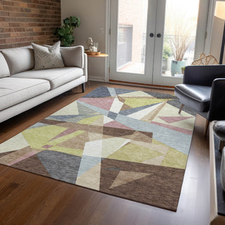 Piper Looms Chantille Geometric ACN1610 Khaki Machine Washable Area Rug Lifestyle Image Feature