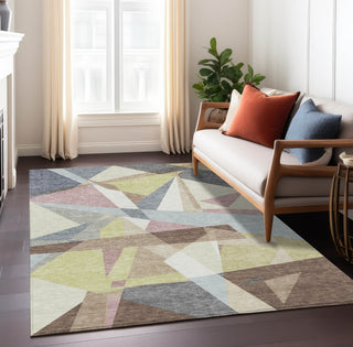 Piper Looms Chantille Geometric ACN1610 Khaki Machine Washable Area Rug Lifestyle Image Feature