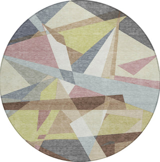 Piper Looms Chantille Geometric ACN1610 Khaki Machine Washable Area Rug Round Main Image