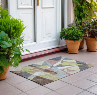 Piper Looms Chantille Geometric ACN1610 Khaki Machine Washable Area Rug Scatter Outdoor Lifestyle Image Feature