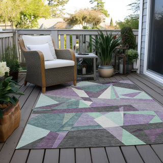 Piper Looms Chantille Geometric ACN1612 Purple Machine Washable Area Rug Outdoor Lifestyle Image Feature