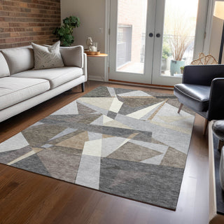 Piper Looms Chantille Geometric ACN1613 Taupe Machine Washable Area Rug Lifestyle Image Feature
