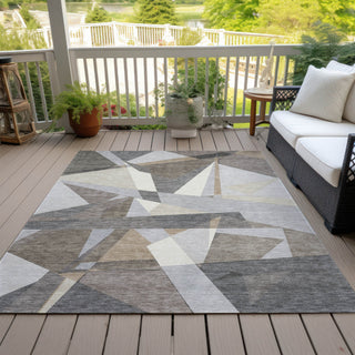 Piper Looms Chantille Geometric ACN1613 Taupe Machine Washable Area Rug Outdoor Lifestyle Image Feature