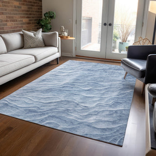 Piper Looms Chantille Waves ACN1616 Denim Machine Washable Area Rug Lifestyle Image Feature
