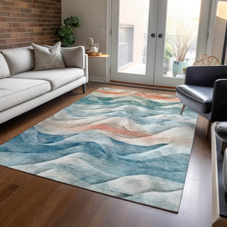Piper Looms Chantille Waves ACN1623 Teal Machine Washable Area Rug Lifestyle Image Feature