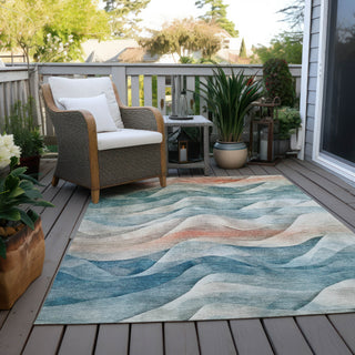 Piper Looms Chantille Waves ACN1623 Teal Machine Washable Area Rug Outdoor Lifestyle Image Feature