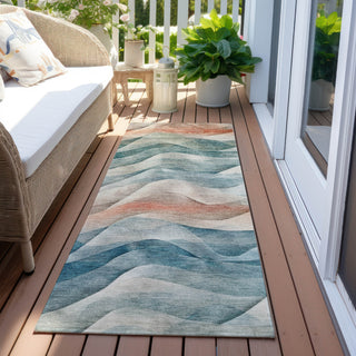 Piper Looms Chantille Waves ACN1623 Teal Machine Washable Area Rug Runner Outdoor Lifestyle Image Feature