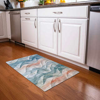 Piper Looms Chantille Waves ACN1623 Teal Machine Washable Area Rug Scatter Lifestyle Image Feature