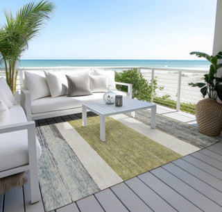 Piper Looms Chantille Stripes ACN1624 Aloe Machine Washable Area Rug Outdoor Lifestyle Image Feature