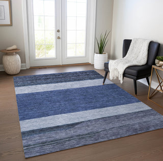 Piper Looms Chantille Stripes ACN1624 Navy Machine Washable Area Rug Lifestyle Image Feature