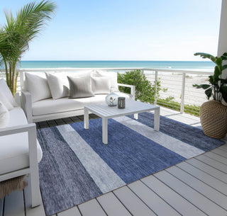 Piper Looms Chantille Stripes ACN1624 Navy Machine Washable Area Rug Outdoor Lifestyle Image Feature