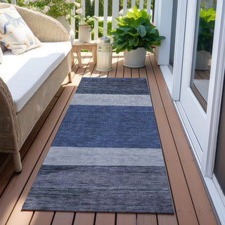 Piper Looms Chantille Stripes ACN1624 Navy Machine Washable Area Rug Runner Outdoor Lifestyle Image Feature