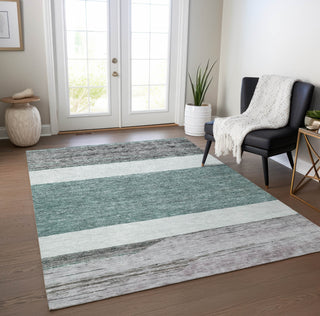 Piper Looms Chantille Stripes ACN1624 Teal Machine Washable Area Rug Lifestyle Image Feature
