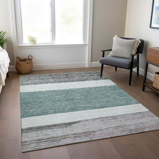 Piper Looms Chantille Stripes ACN1624 Teal Machine Washable Area Rug Lifestyle Image Feature