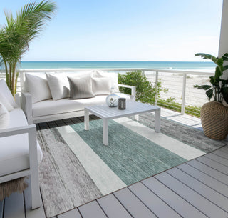 Piper Looms Chantille Stripes ACN1624 Teal Machine Washable Area Rug Outdoor Lifestyle Image Feature