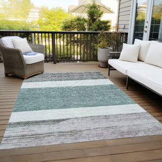 Piper Looms Chantille Stripes ACN1624 Teal Machine Washable Area Rug Outdoor Lifestyle Image Feature