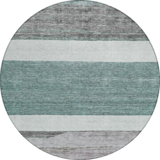 Piper Looms Chantille Stripes ACN1624 Teal Machine Washable Area Rug Round Main Image