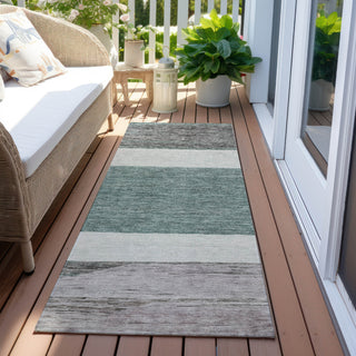 Piper Looms Chantille Stripes ACN1624 Teal Machine Washable Area Rug Runner Outdoor Lifestyle Image Feature