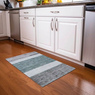 Piper Looms Chantille Stripes ACN1624 Teal Machine Washable Area Rug Scatter Lifestyle Image Feature