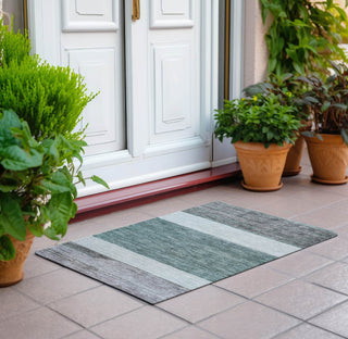 Piper Looms Chantille Stripes ACN1624 Teal Machine Washable Area Rug Scatter Outdoor Lifestyle Image Feature