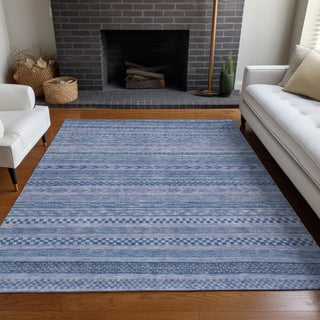 Piper Looms Chantille Stripes ACN1625 Denim Machine Washable Area Rug Lifestyle Image Feature