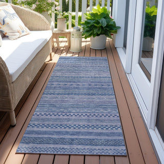 Piper Looms Chantille Stripes ACN1625 Denim Machine Washable Area Rug Runner Outdoor Lifestyle Image Feature