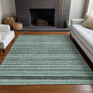 Piper Looms Chantille Stripes ACN1625 Teal Machine Washable Area Rug Lifestyle Image Feature