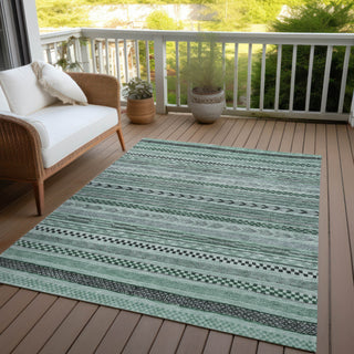 Piper Looms Chantille Stripes ACN1625 Teal Machine Washable Area Rug Outdoor Lifestyle Image Feature
