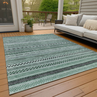 Piper Looms Chantille Stripes ACN1625 Teal Machine Washable Area Rug Outdoor Lifestyle Image Feature